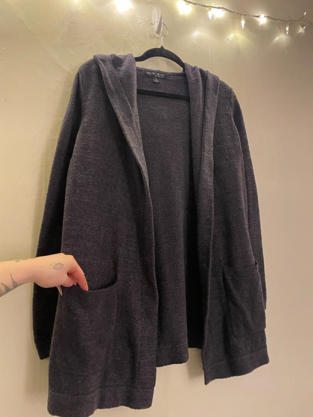 Barefoot Dreams Charcoal Grey Cozy Open-Front Plush Cardigan Pockets Warm Fuzzy - Picture 3 of 13